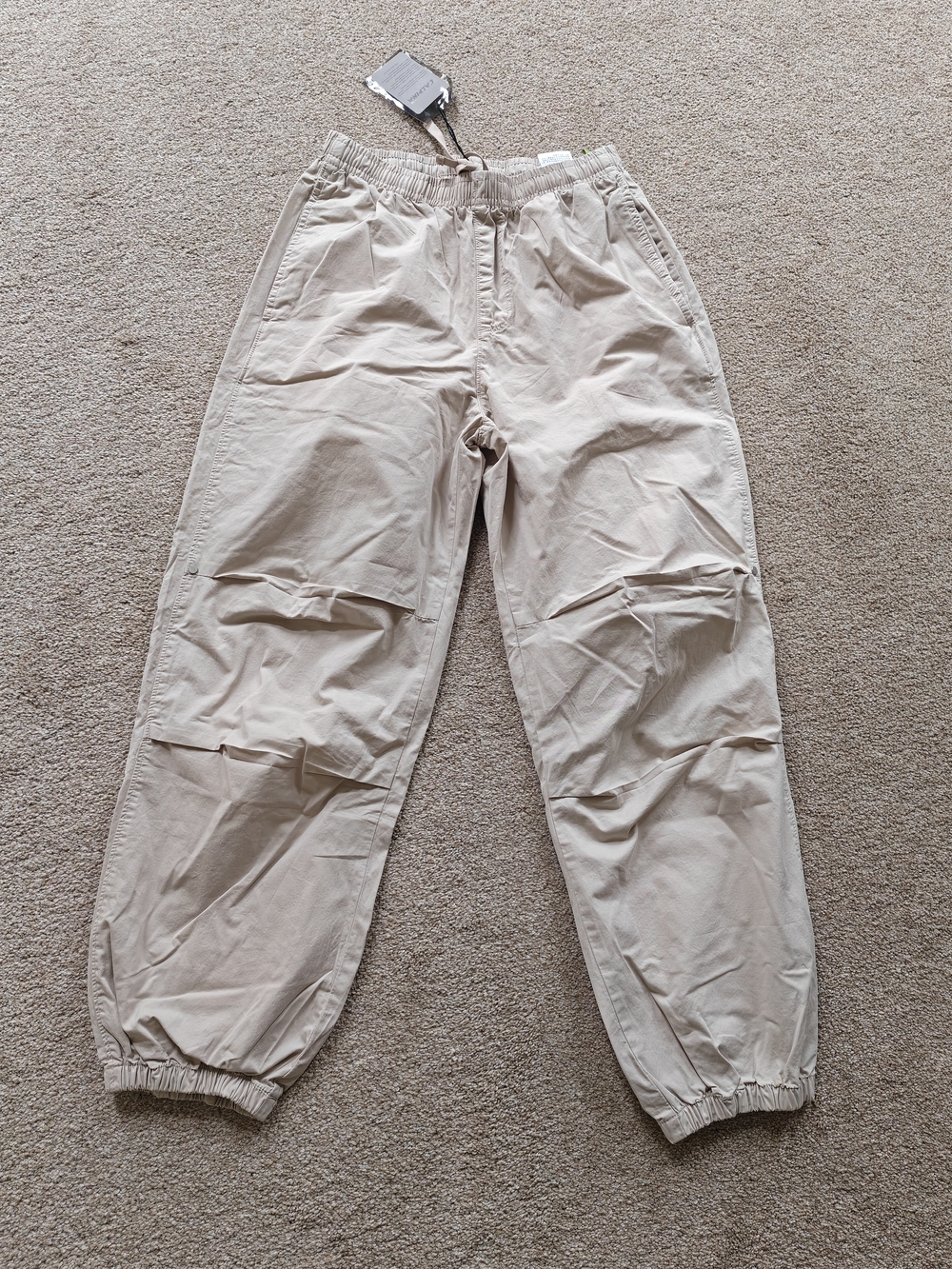 Men's Beige Cargo Jogger Pants with Elastic Cuffs